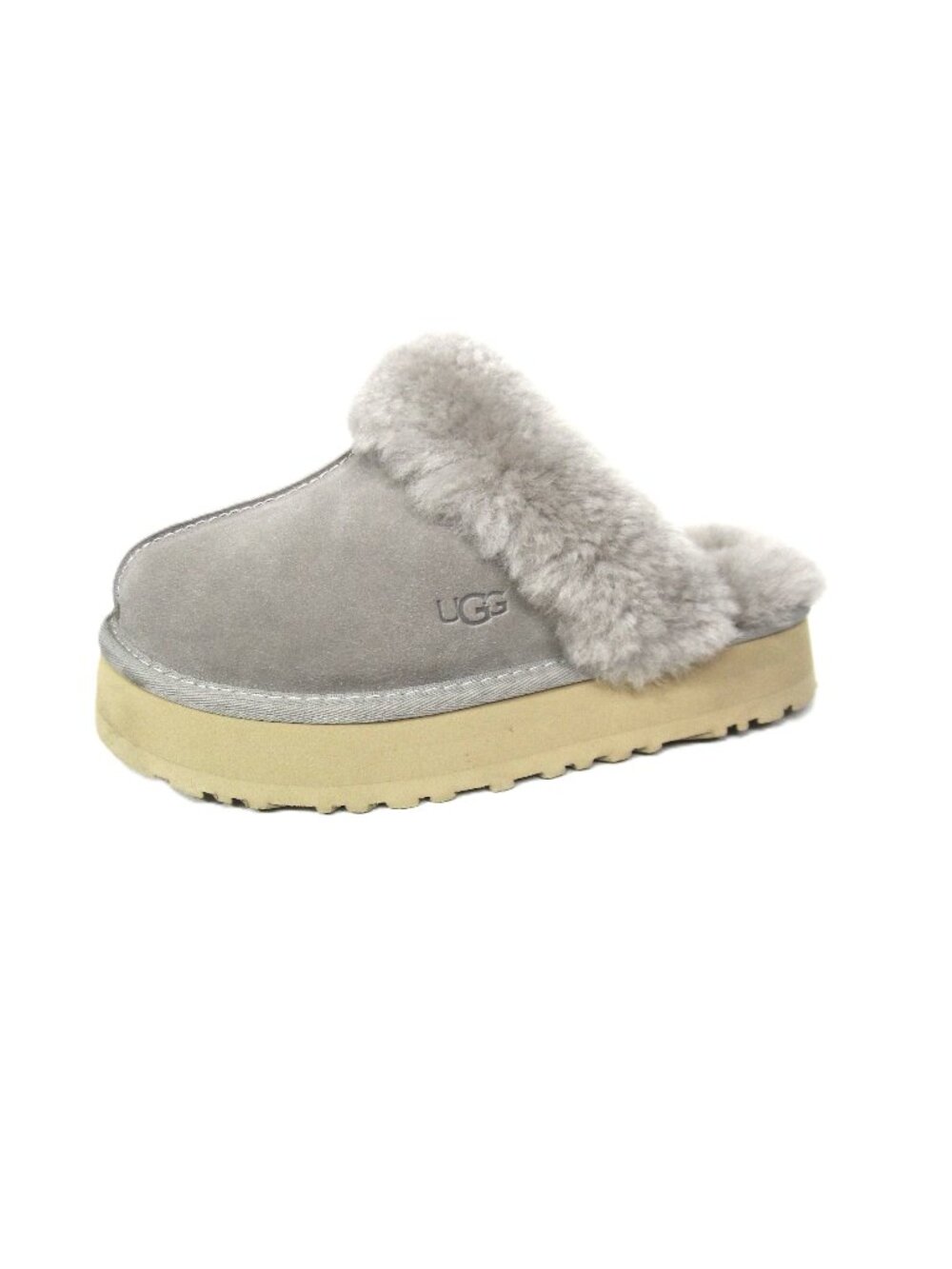 UGG EUC Size 6 Womens Disquette Cozy Fur Lined Platform Slippers Gray 1122550